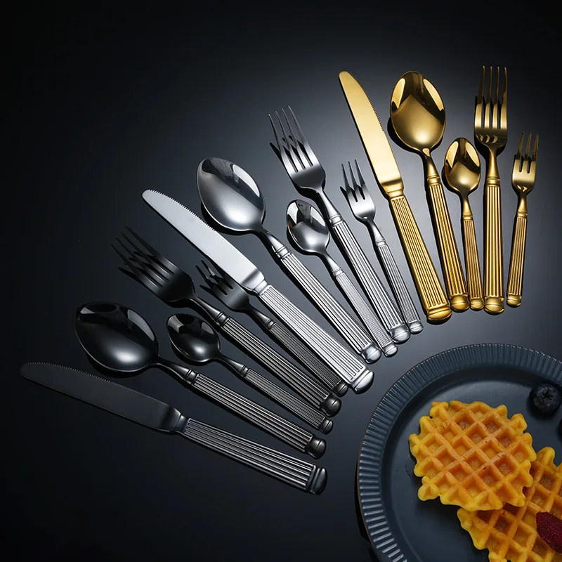 Stainless steel Roman column tableware forged gold-plated Western hotel steak knife and fork spoon light luxury dessert spoon