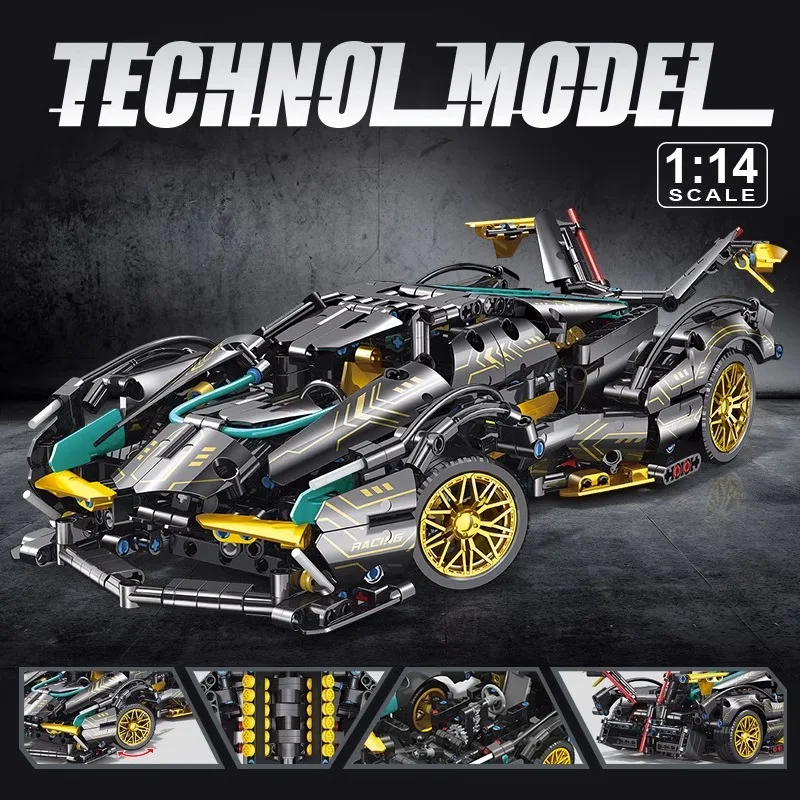 DB-0110 1: 14 Lamborghinied V12 Black Samurai Building Block Toy Christmas Gift 1012 PCS