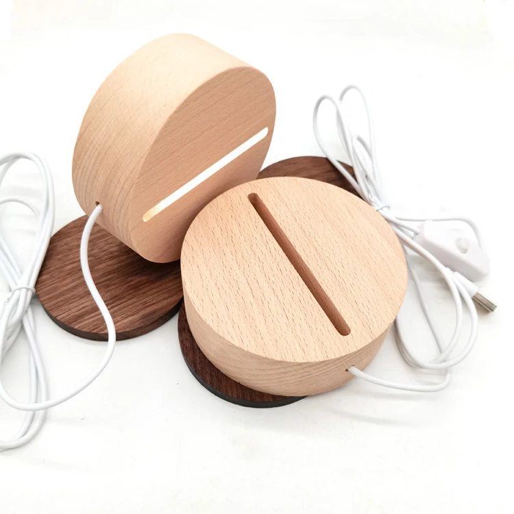led round wooden lamp base 10cm warm cool natural wooden base for acrylic plate led night light wood
