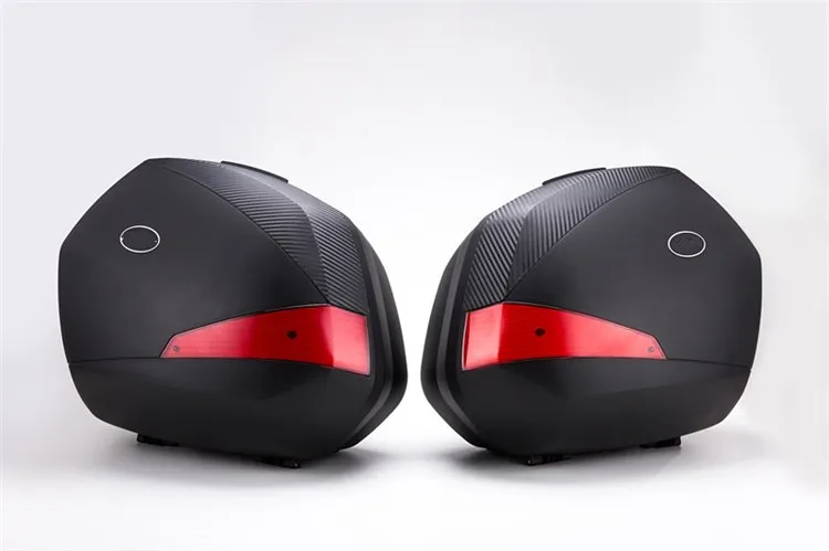 PP Side Box With LED Light Mat Black Cover Red Ref With Handle Bar Brackrest Tail box Reflecting Sheet Motorcycle Rear Box