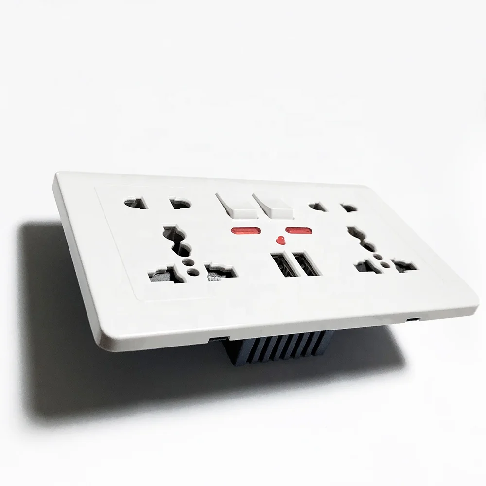 Delviz Power supply outlet, Push button control, LED indicator, 2.1A Dual Charger Port, International universal USB Wall Socket