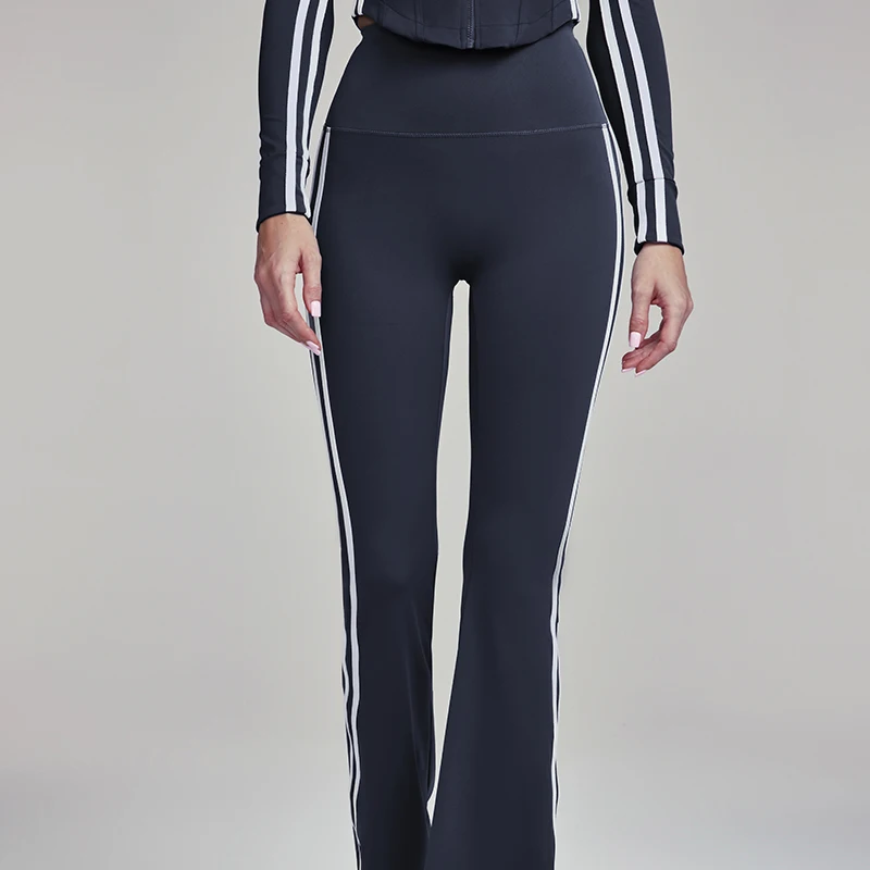 New high waist slim fit white lines on both sides sports pants running yoga gym leggings women