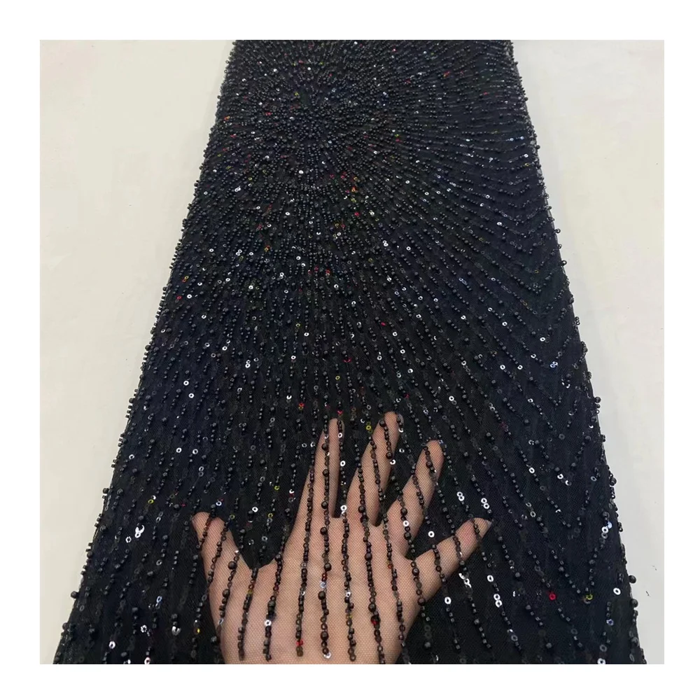 Latest George silk flower lace with sequins and beads bridal lace fabric with assort of stones women dress for party and wedding