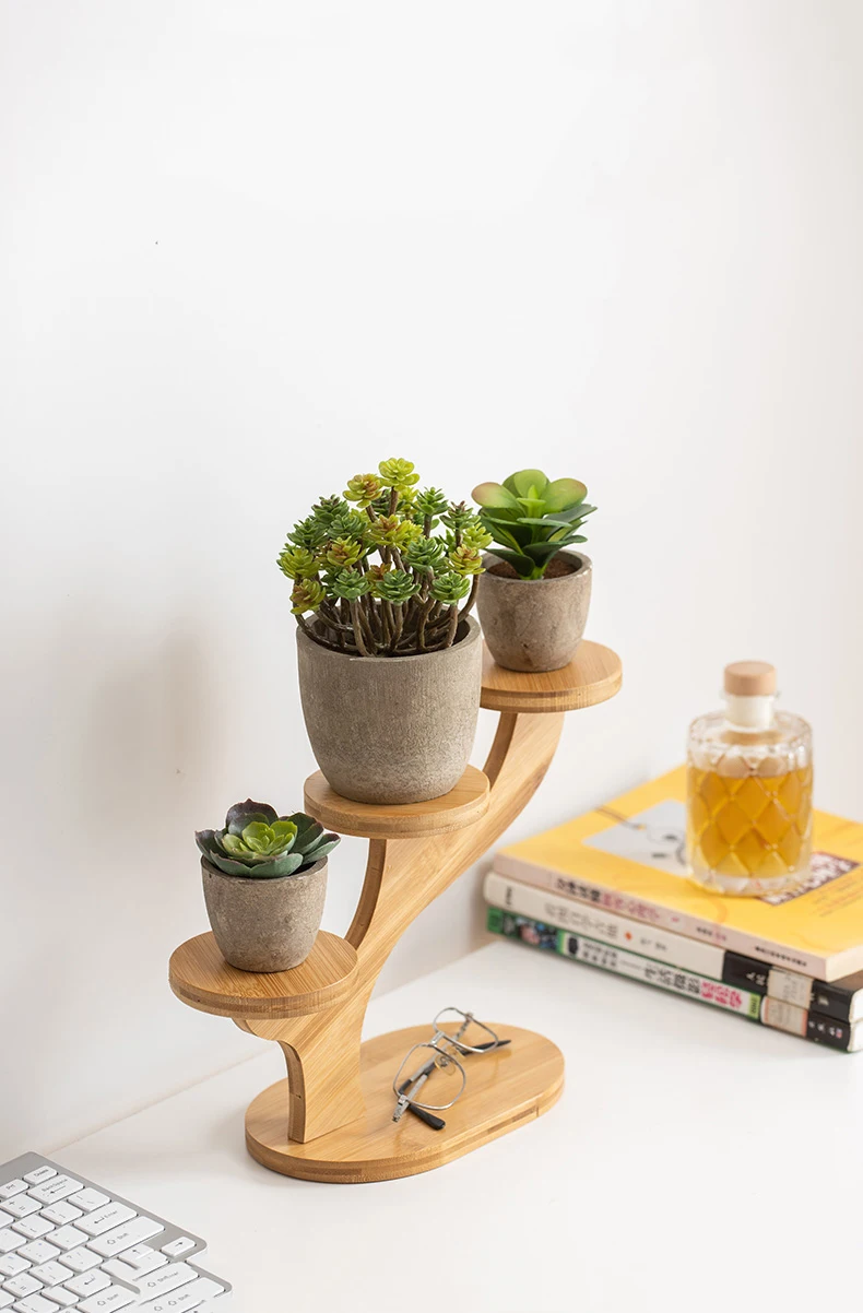 2-tier mini desktop organizer shelf bamboo wooden Plant Stand shelf Indoor home decor Tabletop Succulent Plant Stands