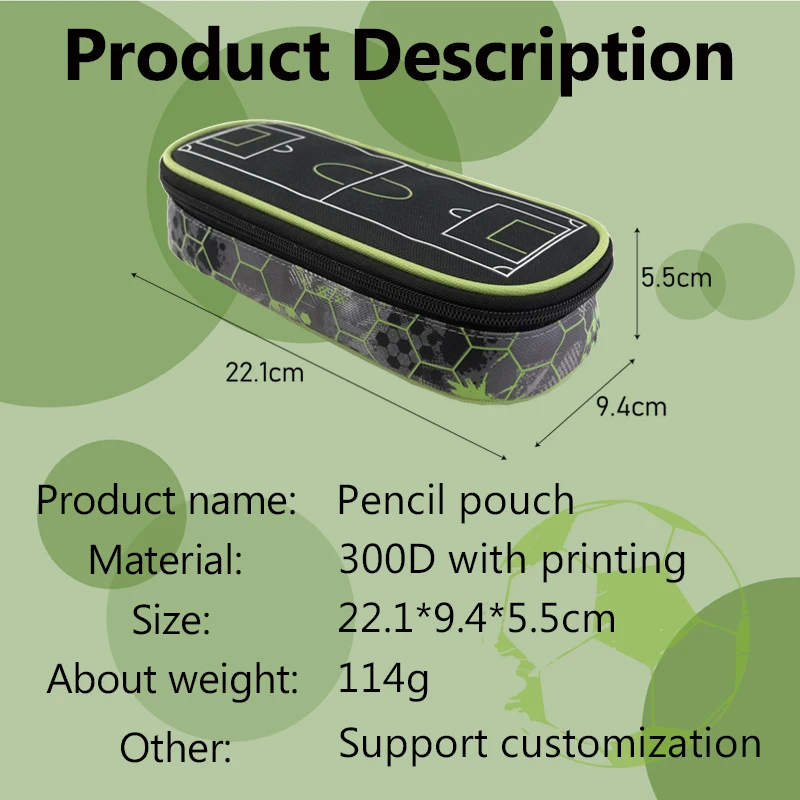 New Football Series Funny Pencil Case Fabric Large Capacity Soccer Field Zipper Pencil Pouch Kids Pen Bag for Boys