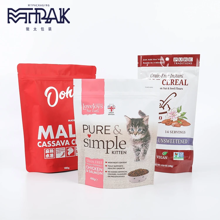 Food Grade laminated plastic stand up Pet cat food bags