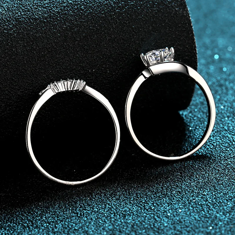 S925 sterling silver ring women manufacturers wholesale 80 points moissanite ring set Pt950 couple pair ring hot sale