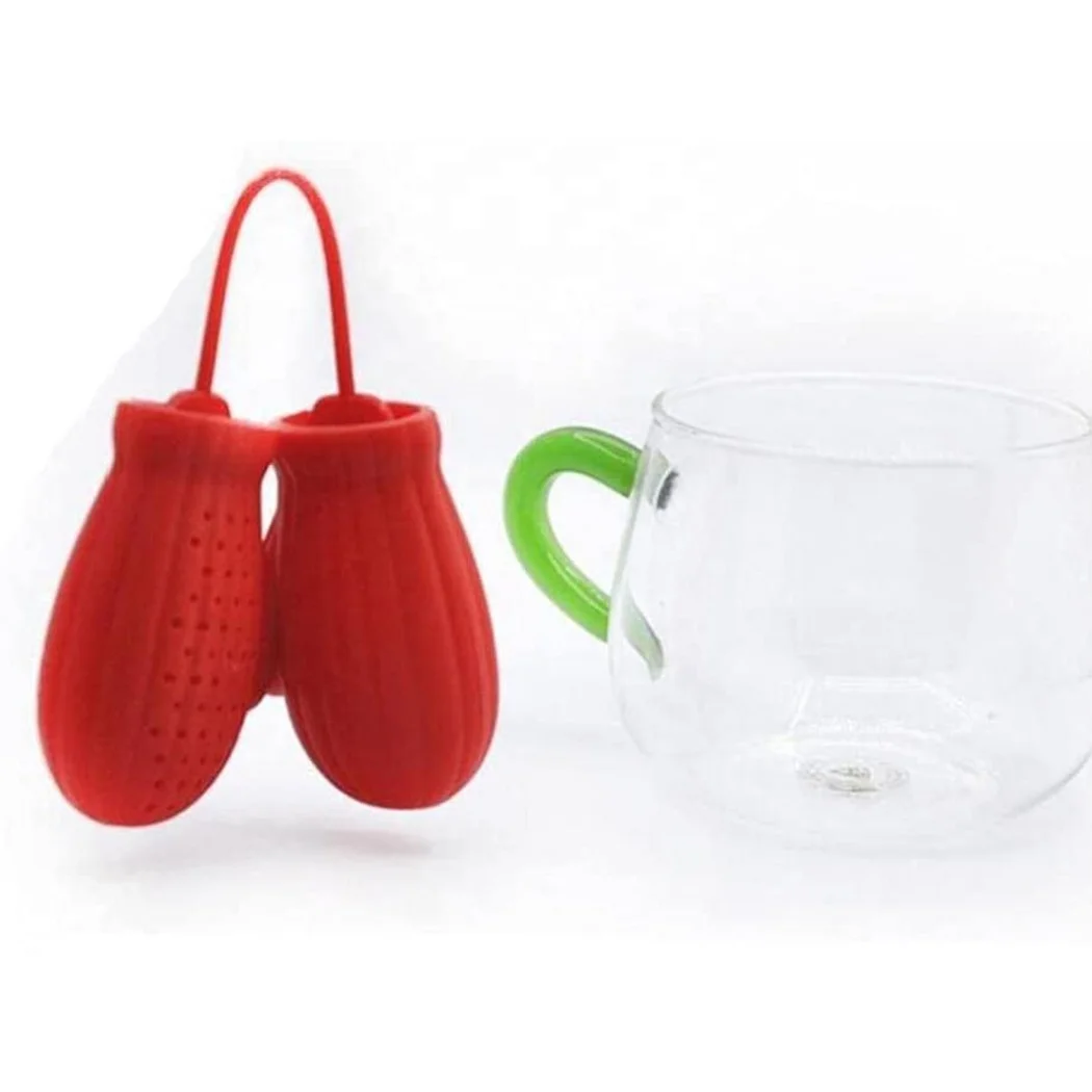 Silicone Tea Filter,Silicone Tea Strainer Silicone Christmas Glove Tea Infuser with Drip Tray