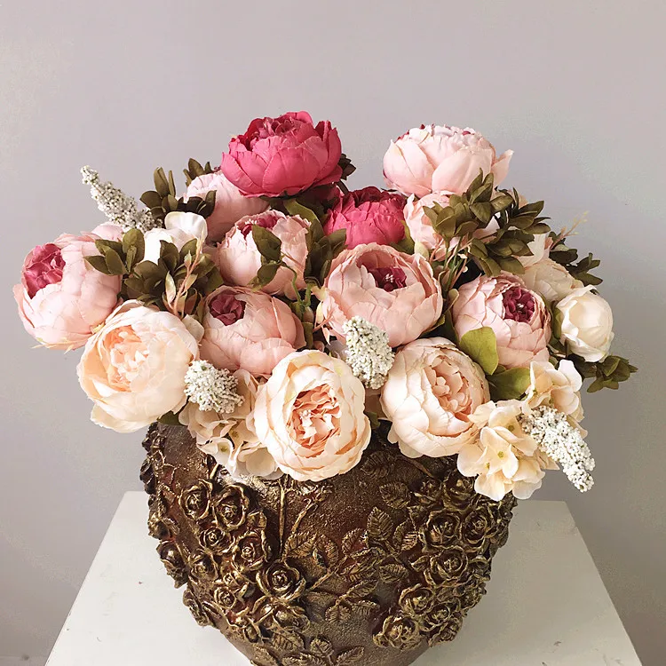 A-998 Bulk Wholesale Fabric Peonies Noble Color Light Pink White Artificial Silk Peony Flower Bunch Bouquet