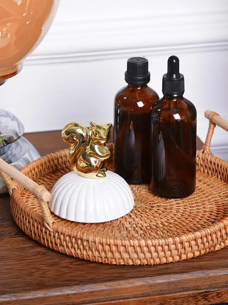 
Round Storage Tray Bread Basket Rattan Woven Storage Snack Fruit Plate Hotel Essential Oil Tray With Handle For Serving Dinner 