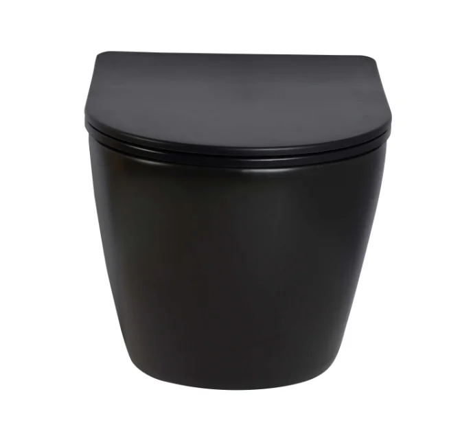 European High-grade Round Matte Black Ceramic Wall Hung Toilet Slow-close PP/UF Seat Cover WC