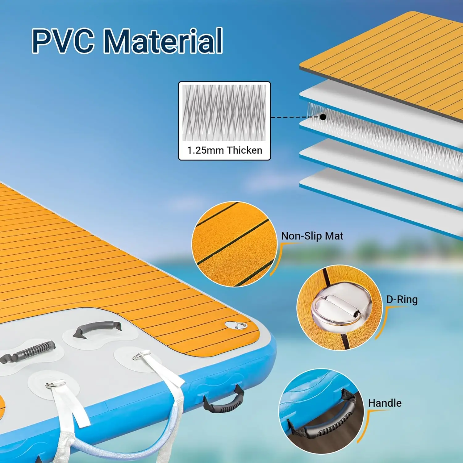 3m 4m Drop Stitch PVC Yacht Pontoon Dock Deck Floating Island Inflatable Water Platform for Lake