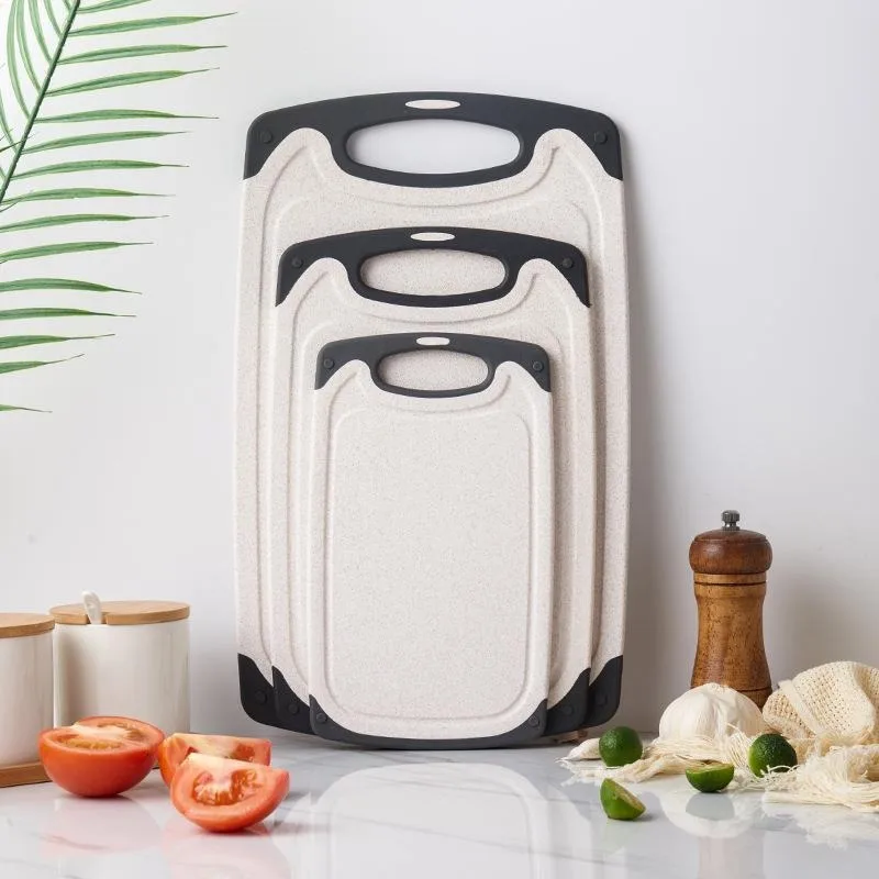 Modern Custom Logo Kitchen Chopping Board Wheat Straw Vegetable Plastic Cutting Borad Set With stand