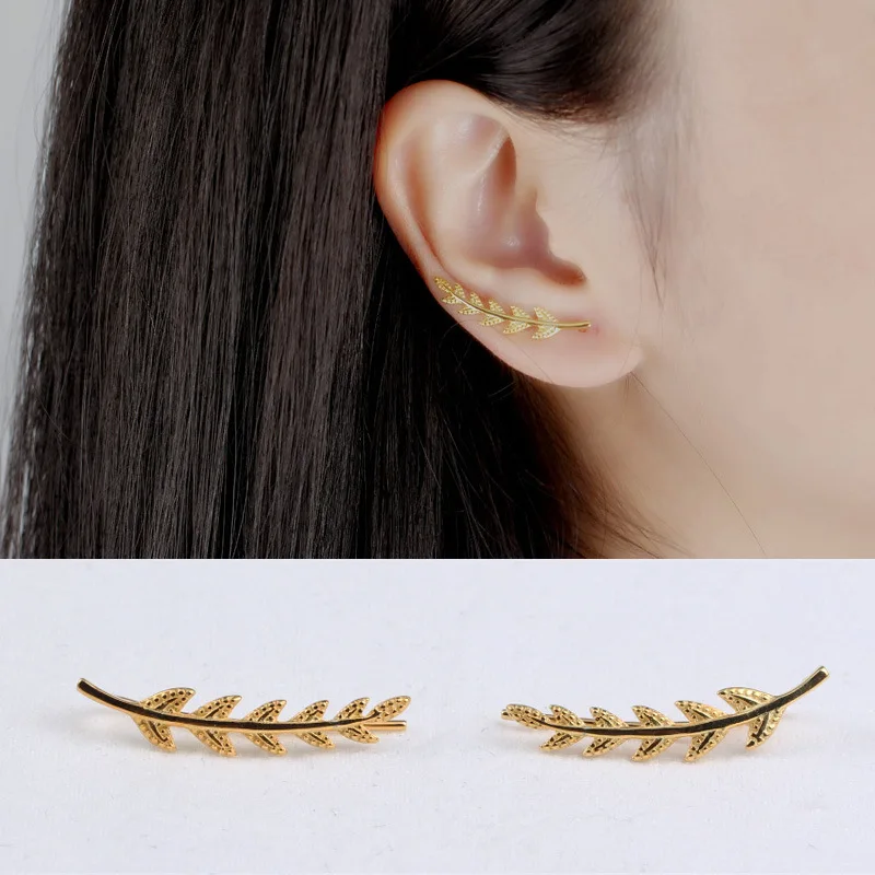 Hypoallergenic 925 Sterling Silver Leaf Ear Climber Jackets Leaf Shape Ear Wrap Cuff Earrings Crawler Earrings
