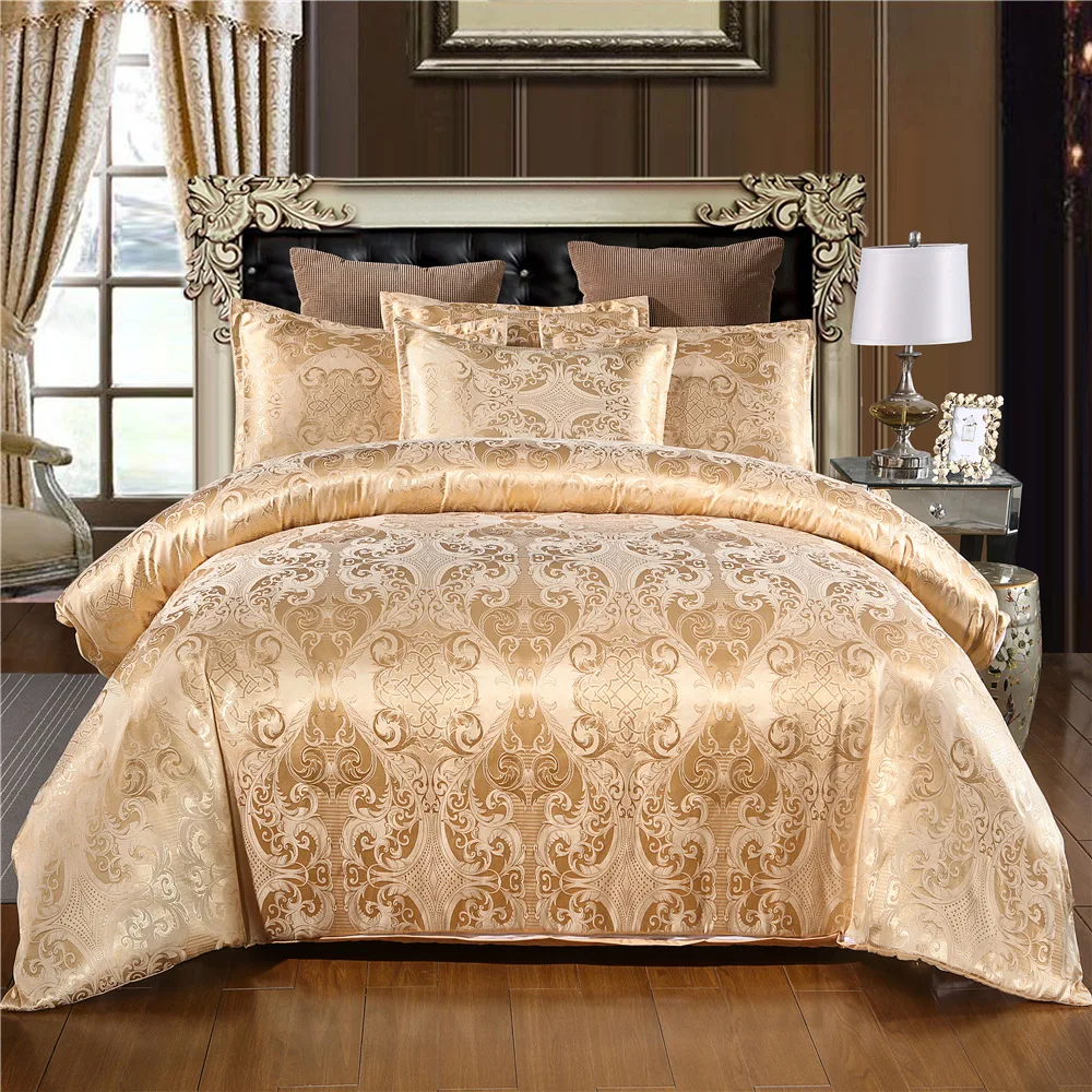 Luxury 3 Pieces Microfiber Stain Silk Comforter Duvet Cover Jacquard Bedding Set