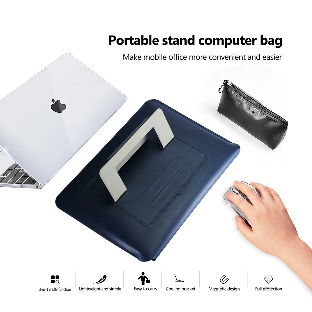 Waterproof Magnetic Stand Bracket PU Leather Laptop Case for Macbook Air 16 Inch Protective Multi-function Flip Laptop Case Bag