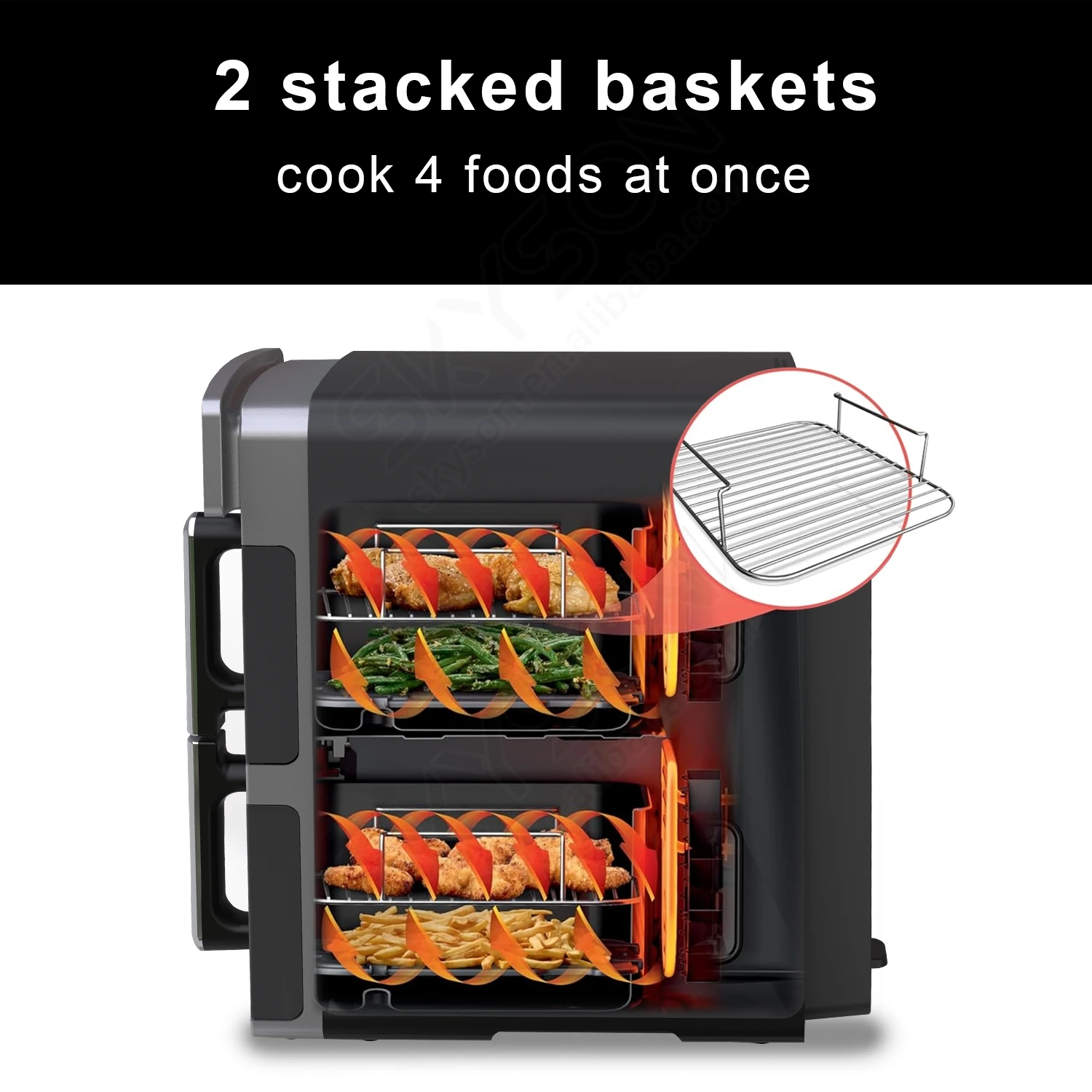 Hot selling New design 5.5L+5.5L vertical double stack dual digital air fryer with window for large family