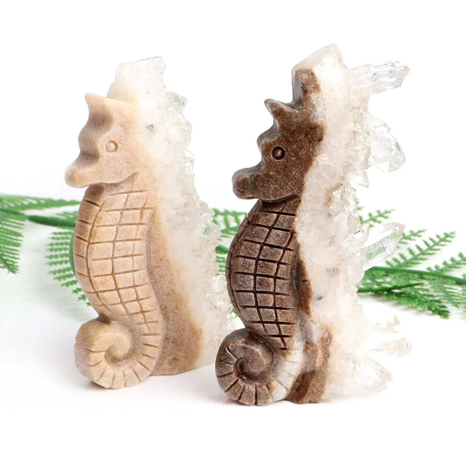 New Product Hand Made Natural Raw Rock Quartz Crystals Hippocampus Shaped Carvings With Cluster For Healing