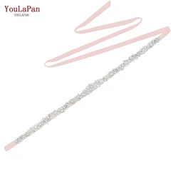 YouLaPan S491 Wedding Sash Sparkling Rhinestone Beaded White Ribbon Belt Party Prom Waist Accessories Bridal Satin Sash