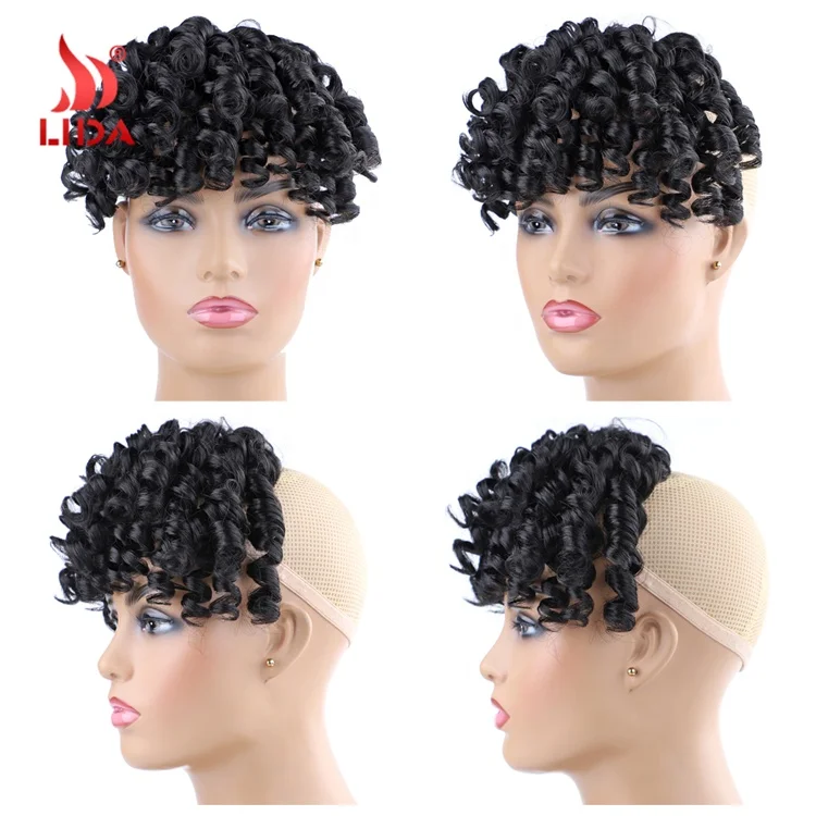 
Lida synthetic big curly Clip in hair bangs fringes african afro curl hair piece bang 