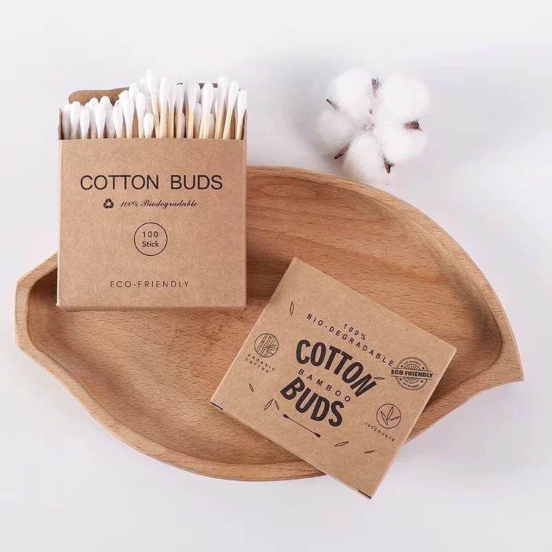 Organic Biodegradable Cotton Buds with Natural Bamboo Sticks Cotton Swabs 100 pcs/Set