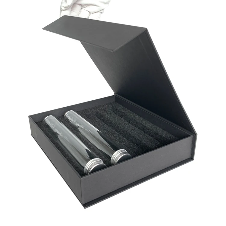 
Custom Glass Skincare Test Tubes/Liquid Food & Beverage Packaging Gift Boxes with Foil Logo Amazon Box 