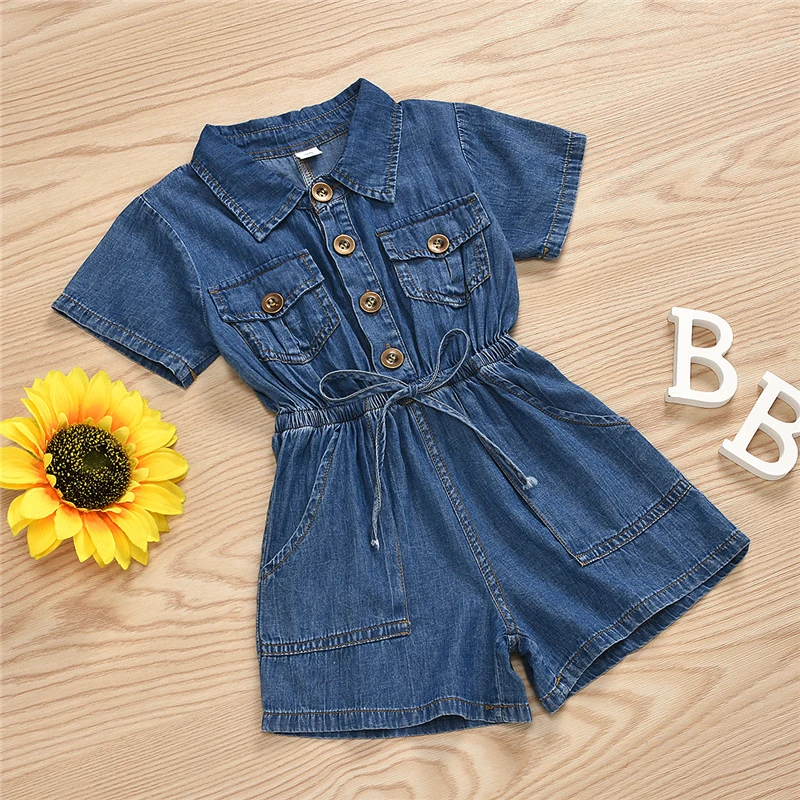 Children girls fashion bodysuit clothing one pieces jean romper jumpsuits kids girls jeans jumpsuits for girls