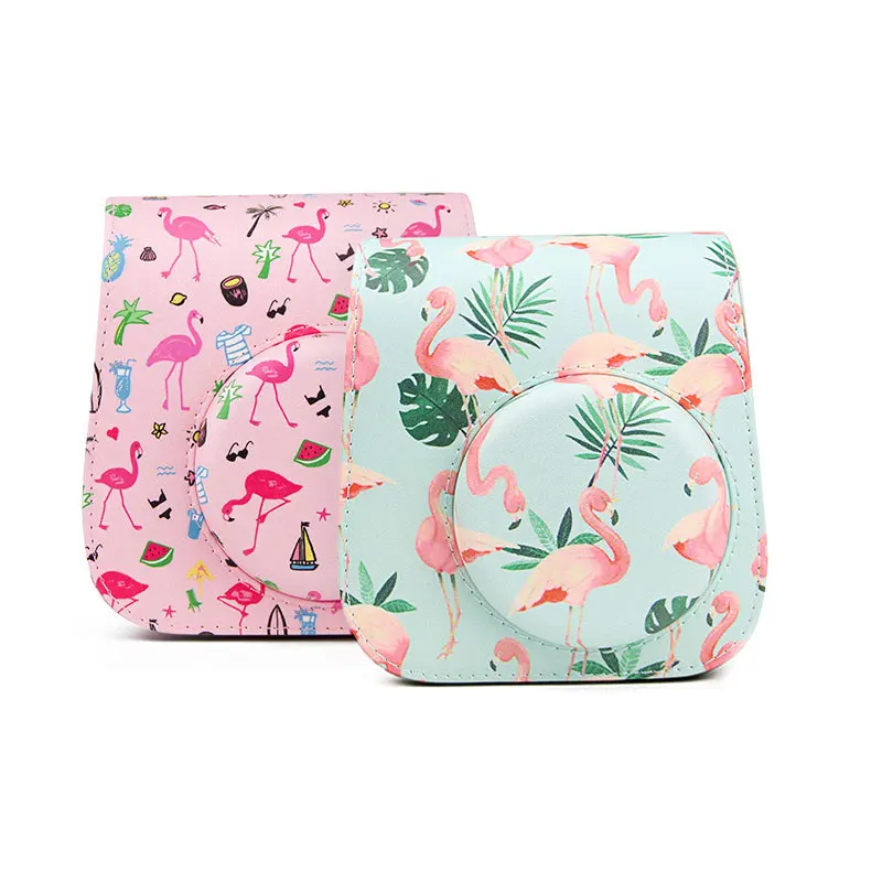 Flamingo Pattern Bag with Adjustable Shoulder Protective Case for fujifilm instax mini 11 instant camera