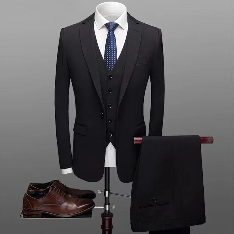 Bospoke Nice Design Wedding Dress Men Suits 3 Pieces for Men 74.8% Polyester One Button Black Tuxedos