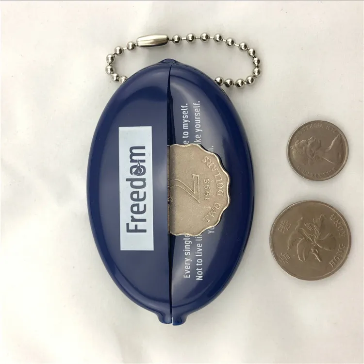 Custom Logo Japan Oval Shape Silicone Rubber Squeeze Coin Case pouch plastic PVC Coin Purse Coin Wallet With keychain