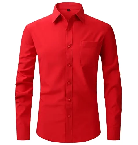Оптовая продажа популярная Высококачественная красная формальная приталенная рубашка Однотонная для мужчин