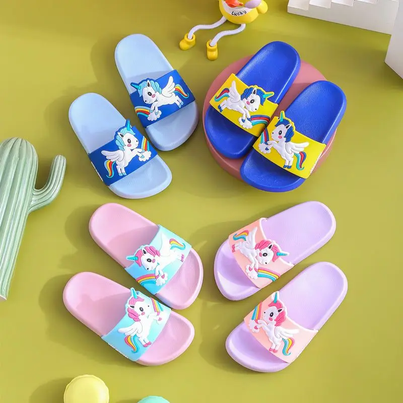 New Summer Unicorn Children Slippers For Boys Sandals Baby Girl Slipper PVC Soft Beach Shoe Indoor Kid Rainbow Casual Flip Flops