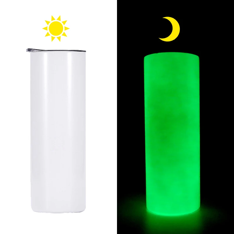 USA Warehouse Free Shipping 20oz 20 oz Skinny Straight Green Blue Blanks Glow in the Dark Sublimation Tumblers