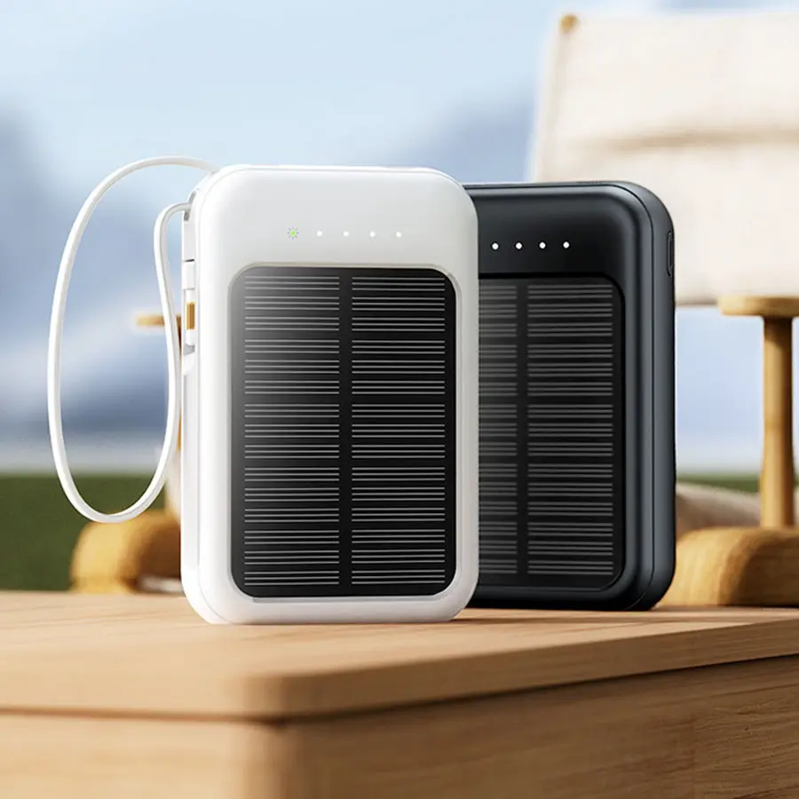 2025 Cheap Wholesale Solar Power Bank Charger Cargador Para Celular Portatil Type C USB Cell Phone Charger with 4 Built-in Cable