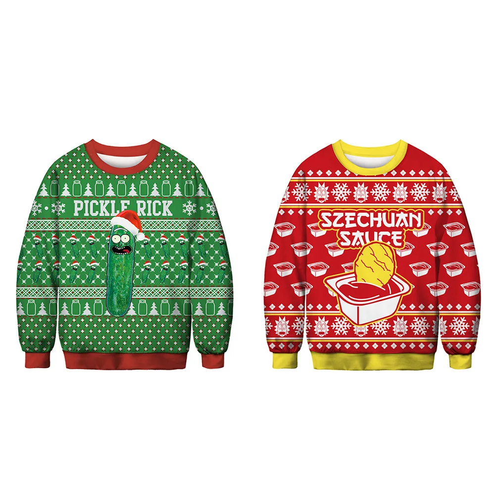 2021 Popularity Christmas Digital Printed Clothing Pullover Unisex Crew Neck Top Loose Couple Sweater