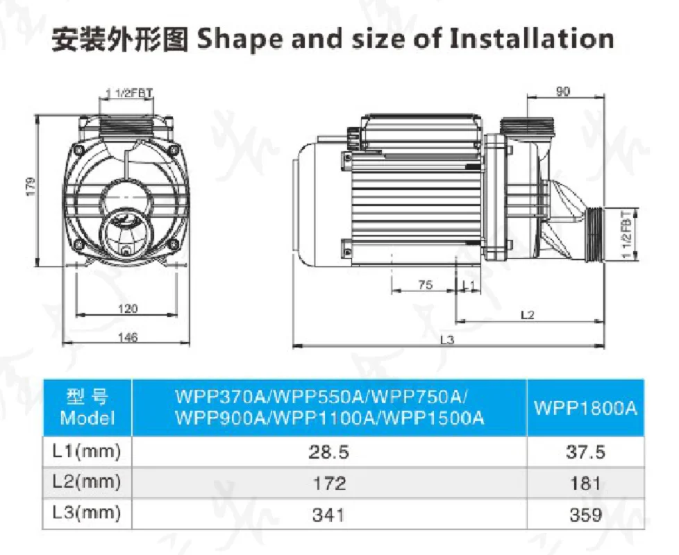 
Boyitech 110-120V 60HZ 1500W 2HP Hot Tub Whirlpool Pump Hydromassage Spa Pump Spa Suction Pump WPP1500A 