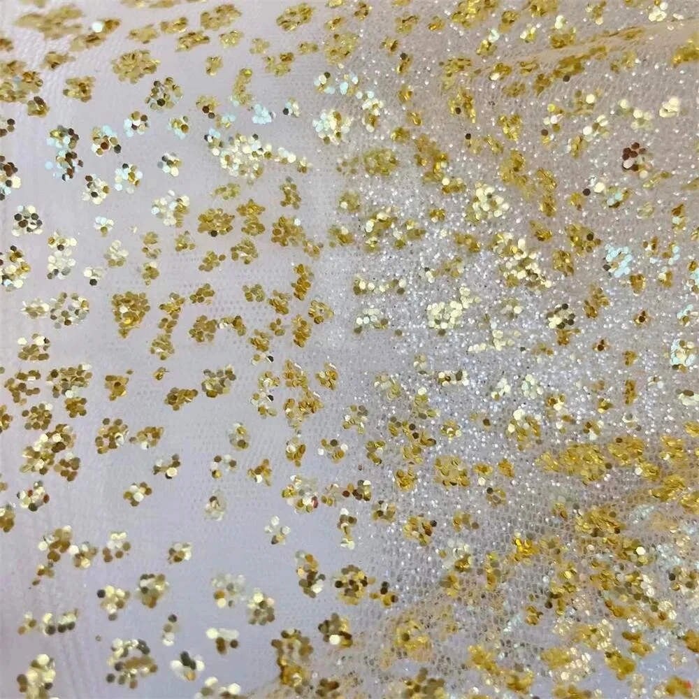 Glitter Bronzing Fabric. Gold Shiny Bridal Dress Lace Fabric. Wedding Arrangement DIY Sewing Fabric