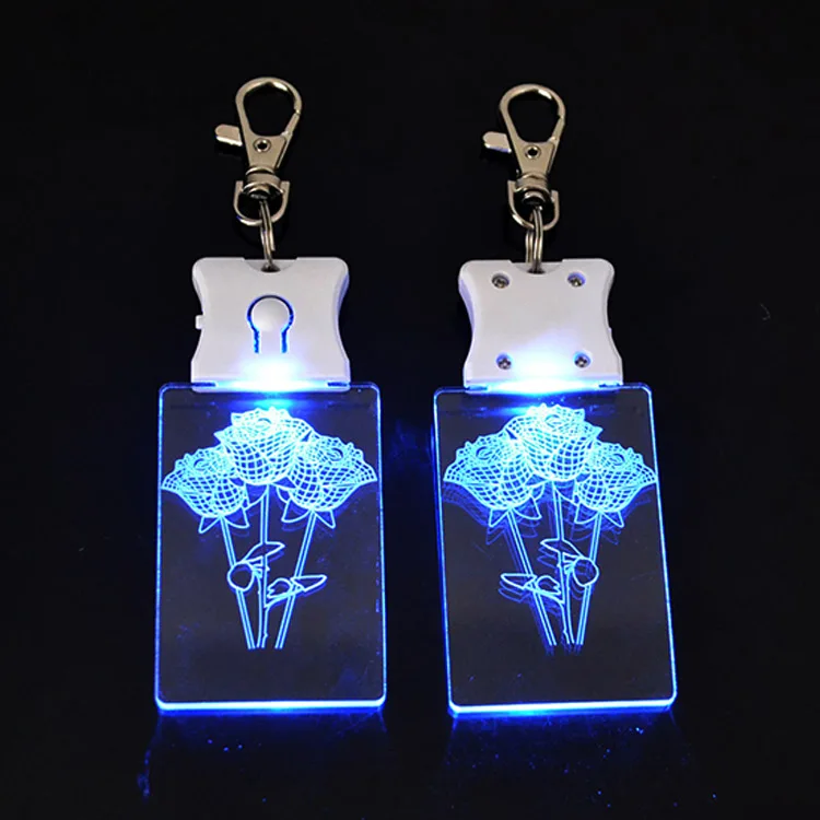 Promotional Gift Customized Laser Engraved LOGO Acrylic Glitter Lanyard LED Keychain