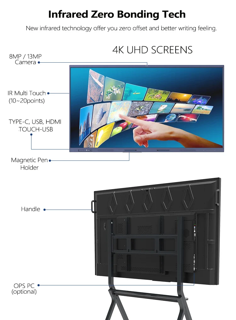 Новая светодиодная Интерактивная смарт-плата Lenovo 55 65 75 86 дюймов 3840*2160 без проектора 150 Черная Цифровая доска 4/8 ГБ