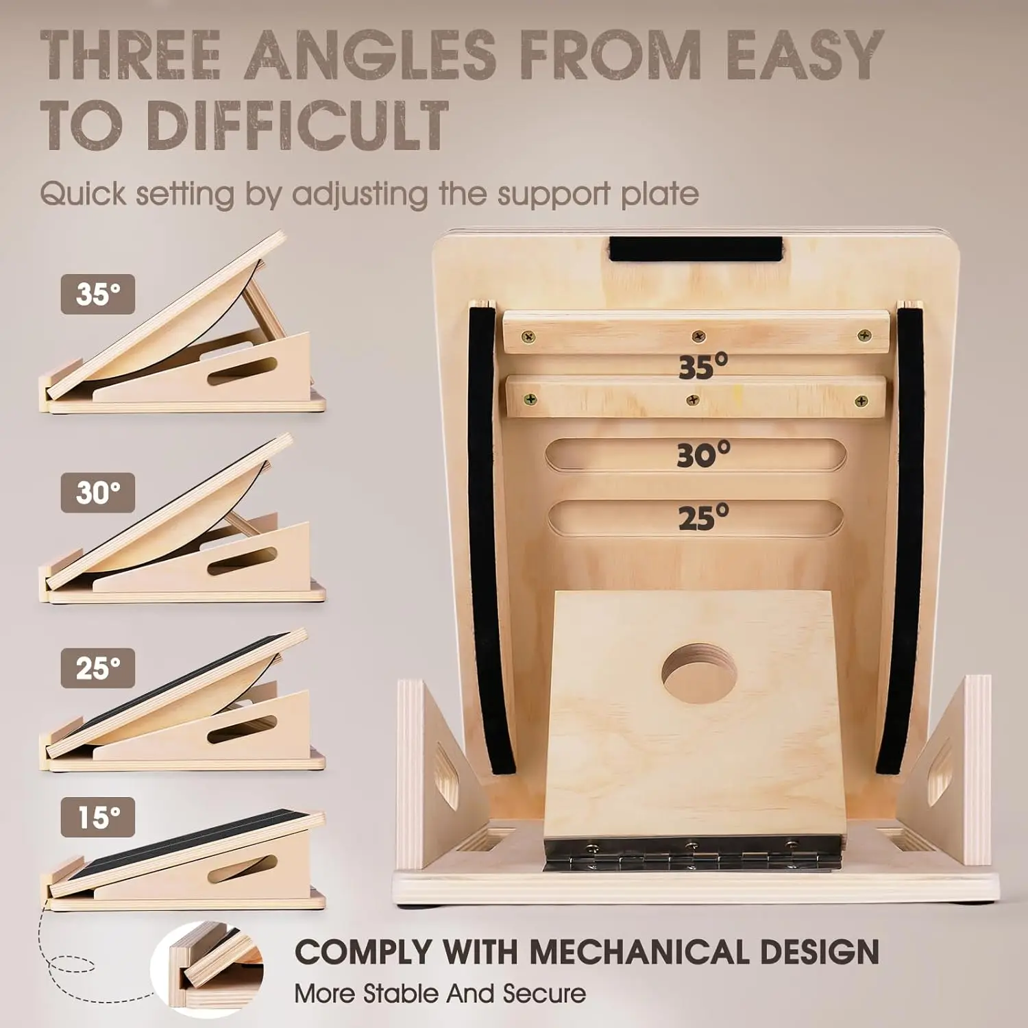 Wellshow Sport 2-in-1 Wooden Slant Board Balance Board Calf Stretcher Non-Slip Adjustable Height Slant Board Squat Wedge Block