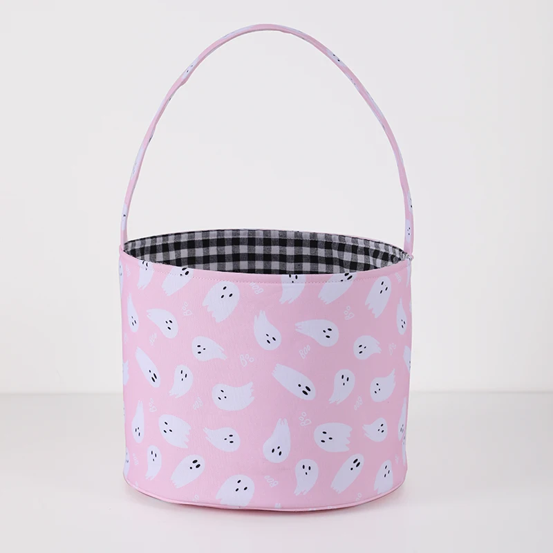 wholesale holiday home decoration plaid treat tote name candy buckets pink ghost halloween baskets