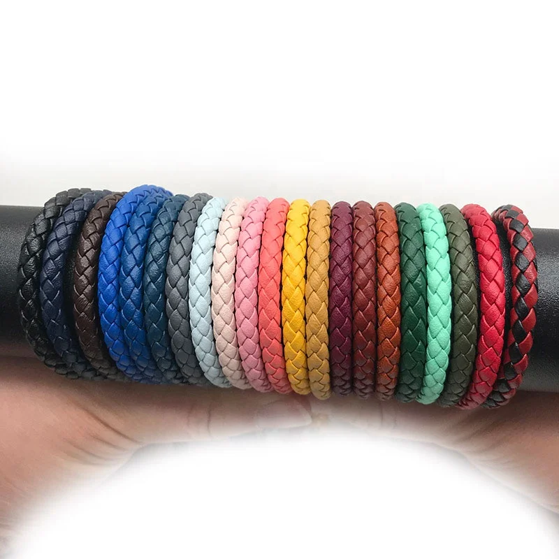 Quality 5mm 6mm Round Braided Leather Bolo Cord  Dark Blue Woven Folded Leather Strap Bolo Tie Cords for Jewelry Bracelet