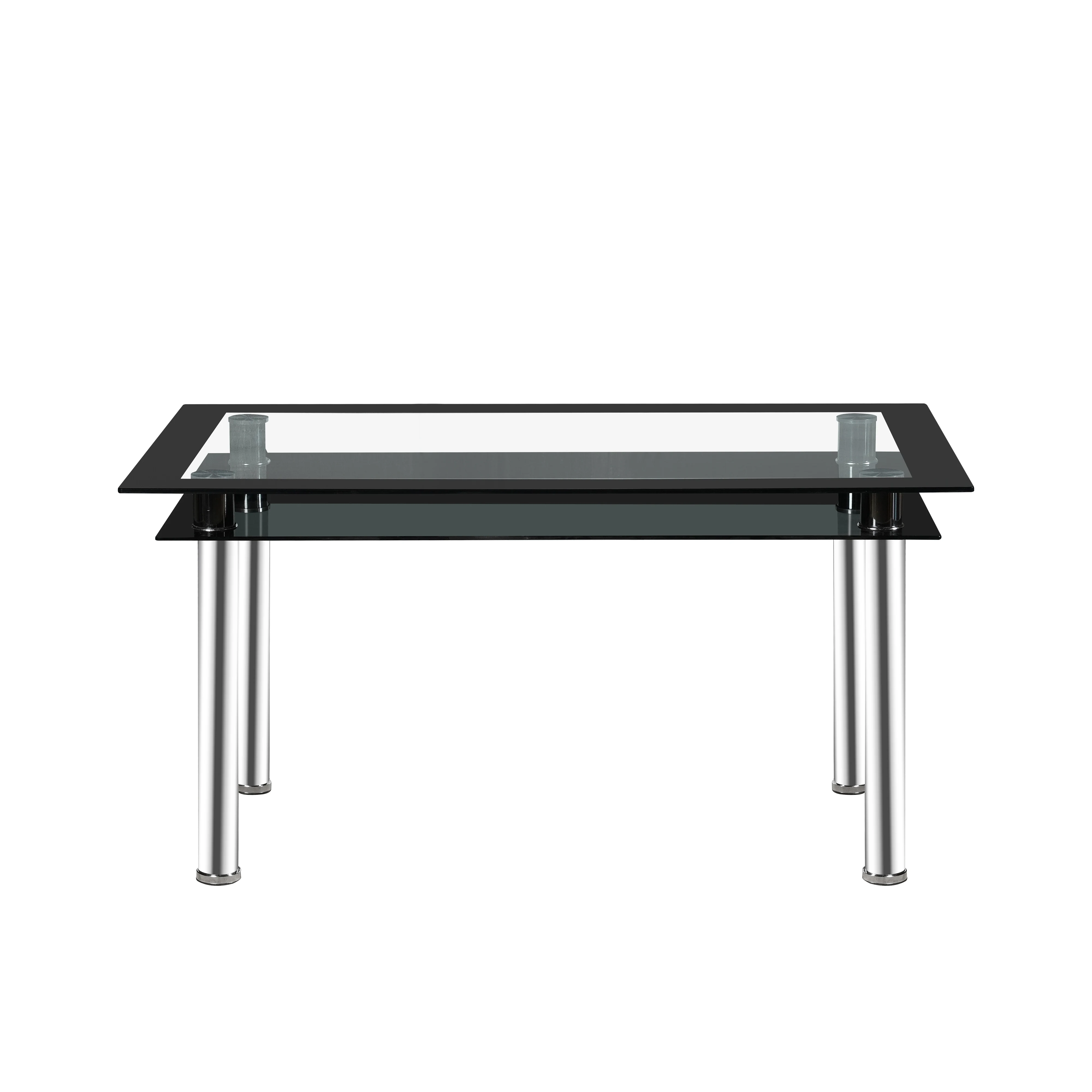 High Quality Two Level Tempered Glass with Chrome Metal Leg Dining Table Set 6 chairs For Dining Room Furniture