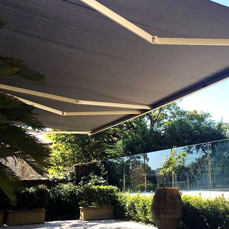220V Electric Retractable Sunshade Canopy Aluminum Alloy Deck Awning with Side Wall Railing Acrylic Sail Material Big Awning