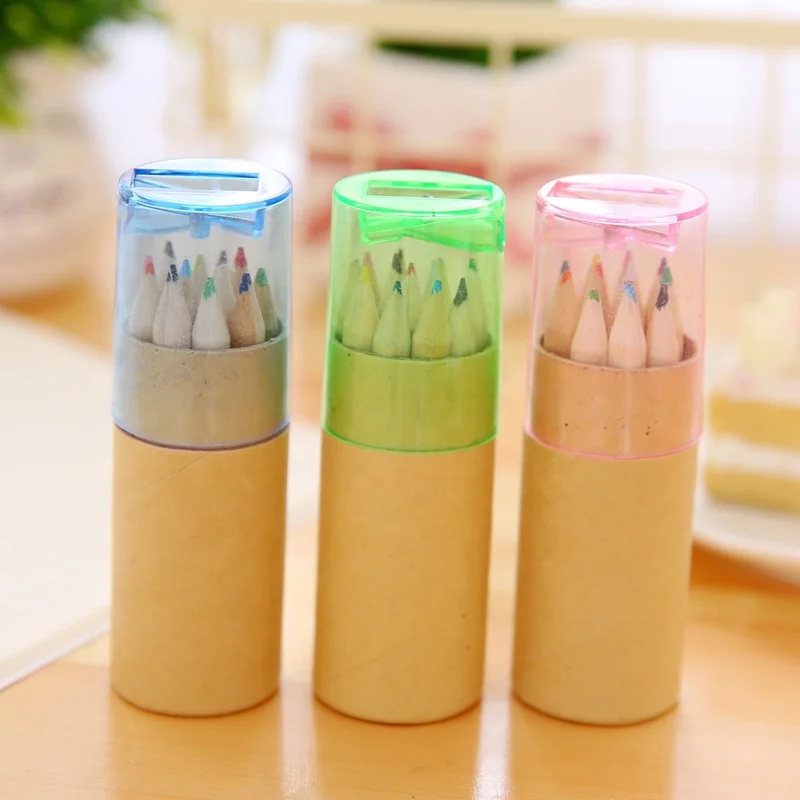 Customized logo 3.5 Inch Mini Color Pencil Nature Wood Colored Pencil Set With Paper Tube