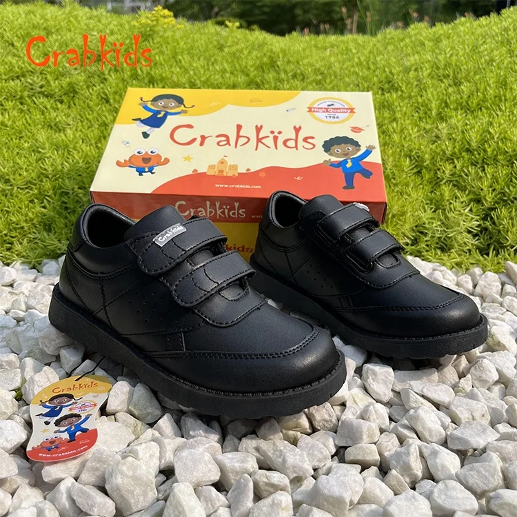 Crabkids Wholesale Factory High Quality Black Leather School Shoes for Boys Children Dress Schoes
