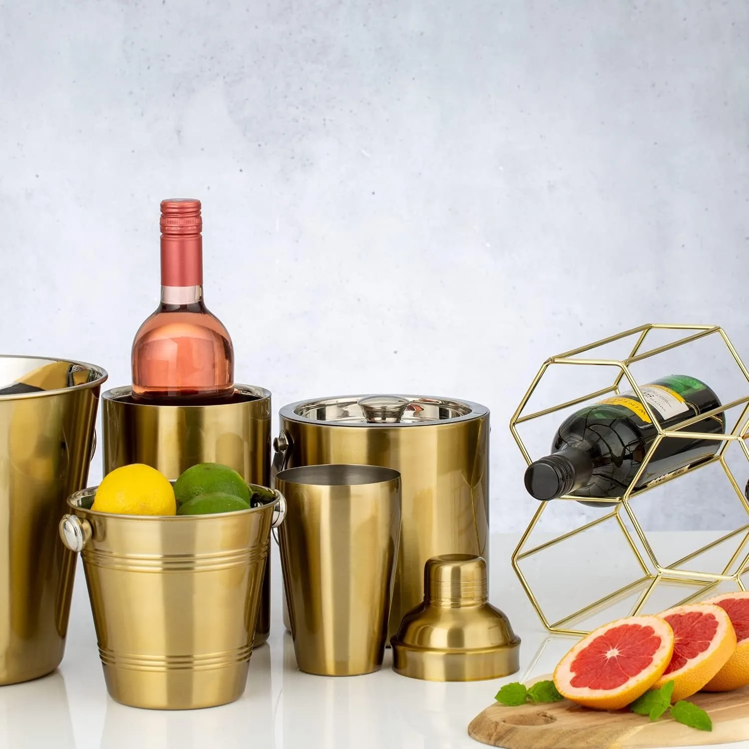 Gold 304 Stainless Steel 1.5L Ice Bucket With Handle Beer And Champagne Ice Bucket
