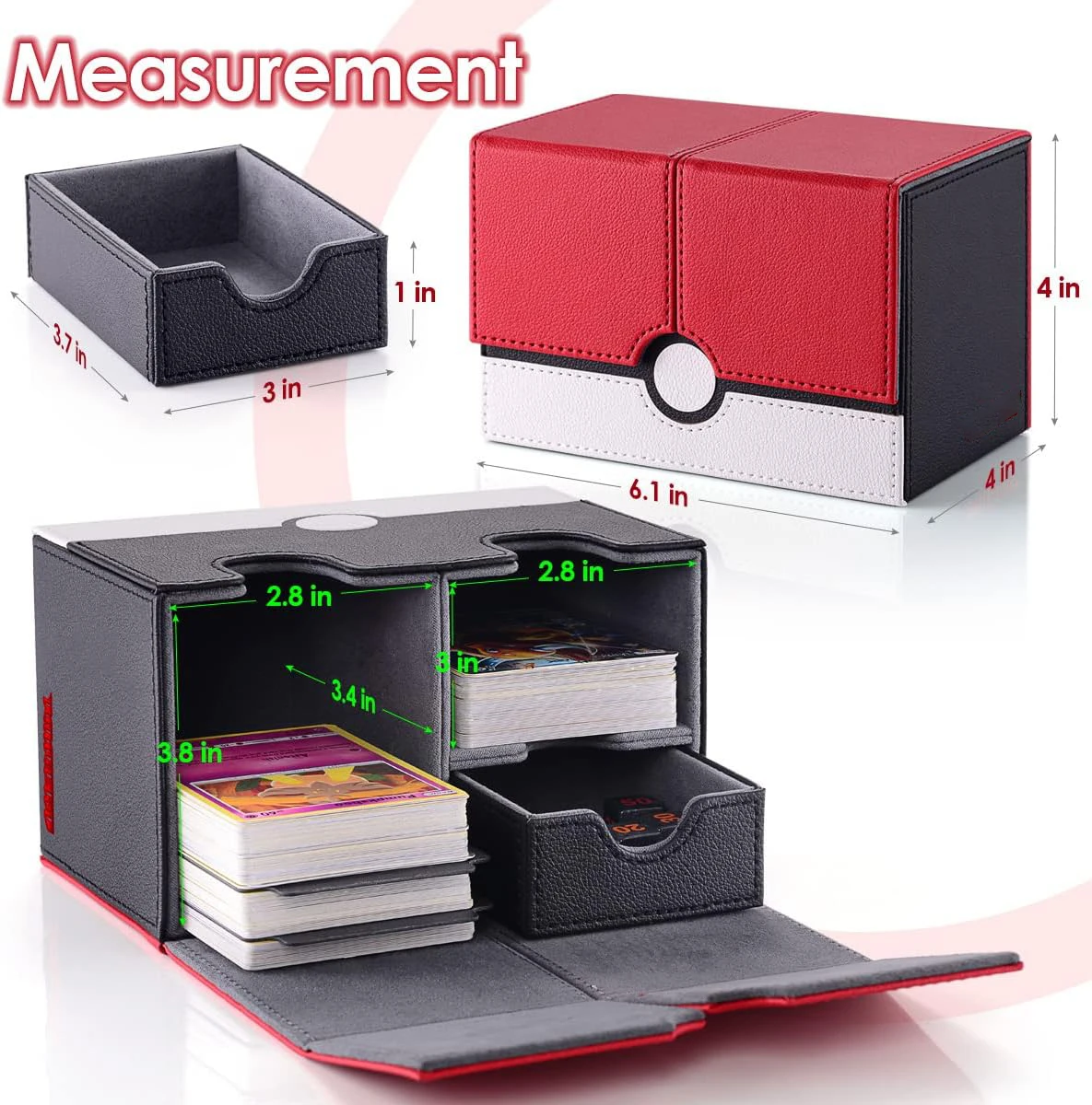 150+ Double Sided Card Storage Cox PU Leather Waterproof 380 PCS+ Card Deck Case Magnetic Leather Game Card Deck Box