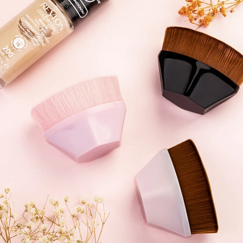 LOW MOQ Amazon Flat Top Vegan Single Foundation Make Up Brush Powder Synthetic Cosmetic Brush No.55 Kabuki Makeup Brush