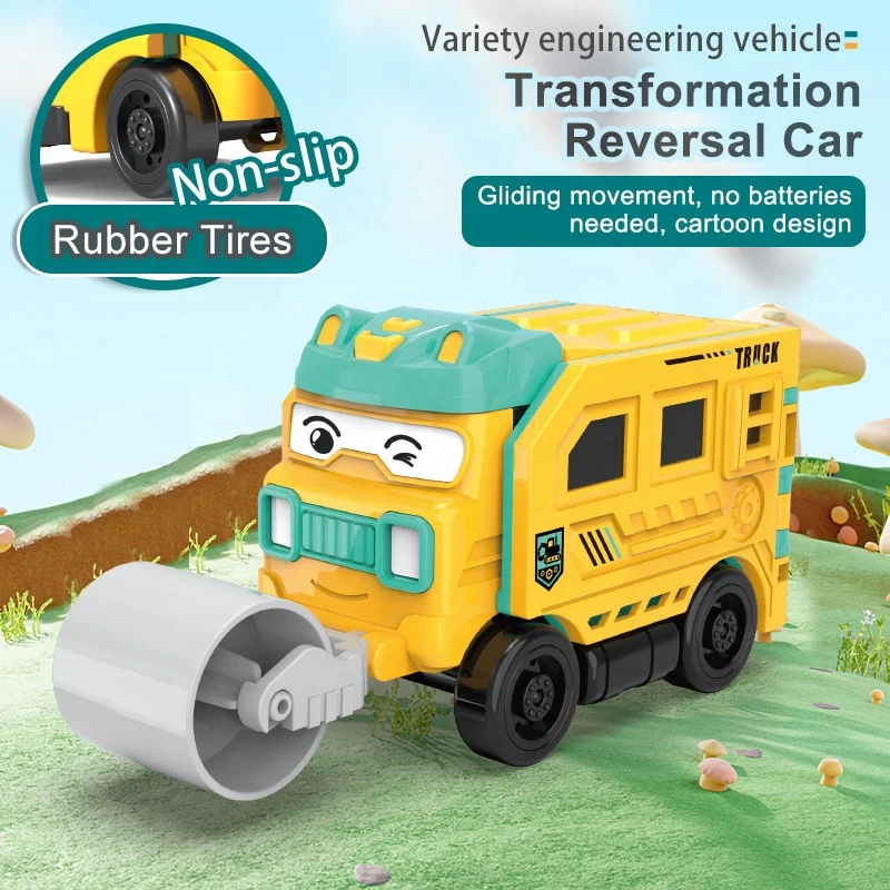 Cartoon Children Toy Car Deformation Reversing Inertia Pull-back Car Double Flip Engineering Model Car Toy For Boys